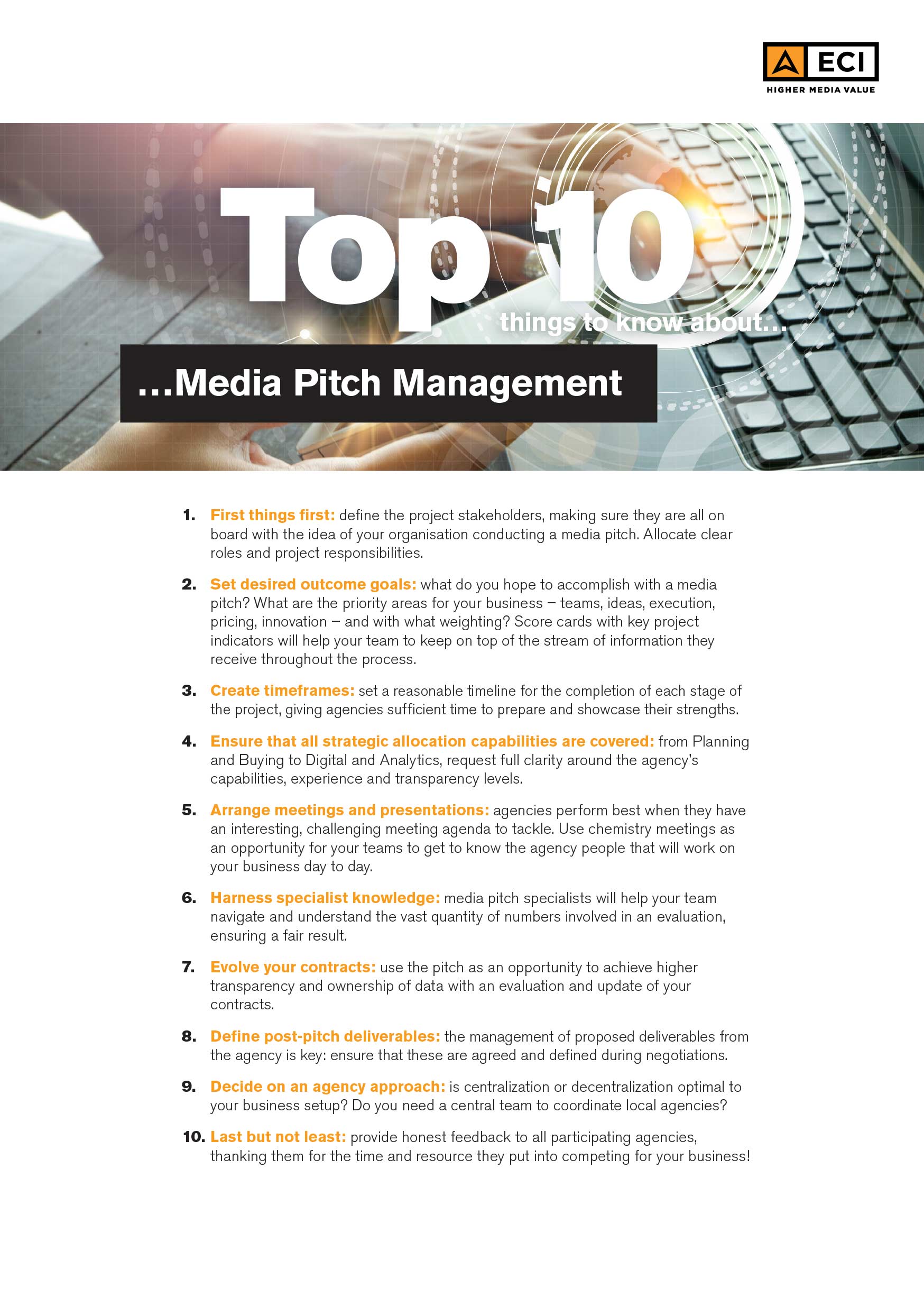 Top 10 things to know about Media Pitch Management